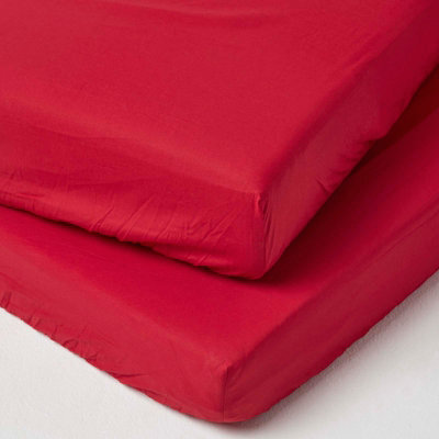 Homescapes Red Cotton Fitted Cot Sheets 200 Thread Count, 2 Pack - image 1