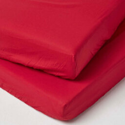 Homescapes Red Cotton Fitted Cot Sheets 200 Thread Count, 2 Pack - thumbnail 1
