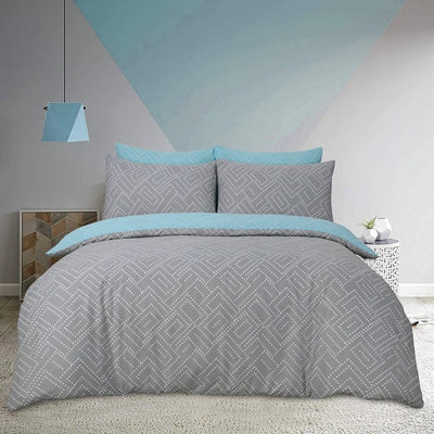 Gr8 Home Sleepdown Square Dot Geo Grey Geometric Reversible Duvet Set Quilt Cover Bedding Super King - image 1