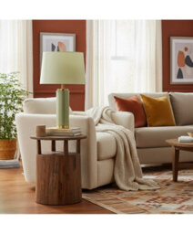 Lighting Supermarket Cylinder Frosted Sage Green Table Lamp With Green Gold Lined Shade - thumbnail 8