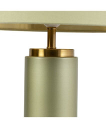 Lighting Supermarket Cylinder Frosted Sage Green Table Lamp With Green Gold Lined Shade - thumbnail 4