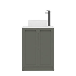 Royal Bathrooms Royal Bathroom Elmore 600mm Matt Green Freestanding Countertop Bathroom Vanity Unit 2 Door Plain White Worktop With Round Basin - thumbnail 7