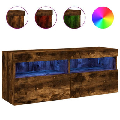 Berkfield Durable Tv Wall Cabinet With Led Lights Smoked Oak 100X30X40 Cm - image 1