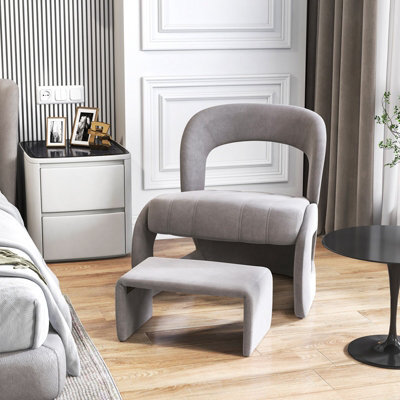 Costway Accent Chair With Ottoman Upholstered Velvet Single Sofa Chair Armchair - image 1
