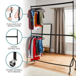 House Of Home 6Ft Long X 7Ft Two Tier Heavy Duty Clothes Rail Garment Hanging Rack In Black - thumbnail 3