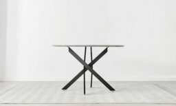 Furniturebox Uk Novara Grey Concrete Effect Black Leg 120Cm Round Dining Table & 4 Cream Halle Chairs - thumbnail 8