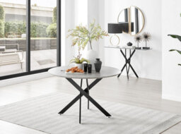 Furniturebox Uk Novara Grey Concrete Effect Black Leg 120Cm Round Dining Table & 4 Cream Halle Chairs - thumbnail 2