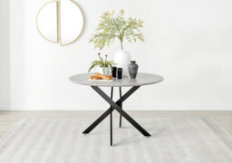 Furniturebox Uk Novara Grey Concrete Effect Black Leg 120Cm Round Dining Table & 4 Cream Halle Chairs - thumbnail 3