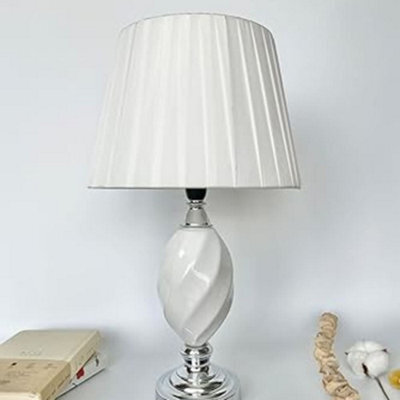 Biznest Sleek White Ceramic Chrome Metal Base And Soft White Fabric Shade Table Lamp 42-Cm Space Stand Out (Twist Spiral T054)