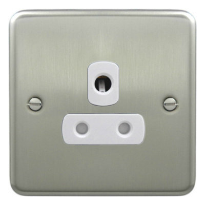 Deta 1928Scw Round Pin Unswitched Socket 5 Amp Satin Chrome / White Insert