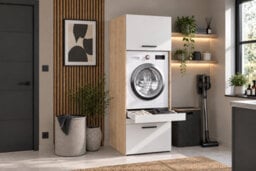 Parisot Laundry Room Storage Cabinet For Single Washing Machine Or Dryer With Cupboard & Drawer  -White Oak - thumbnail 3