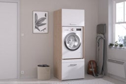 Parisot Laundry Room Storage Cabinet For Single Washing Machine Or Dryer With Cupboard & Drawer  -White Oak - thumbnail 2