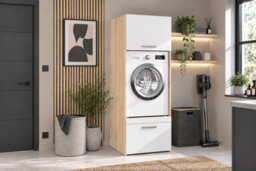 Parisot Laundry Room Storage Cabinet For Single Washing Machine Or Dryer With Cupboard & Drawer  -White Oak - thumbnail 1