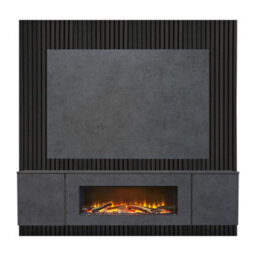 Acantha Orion Xo Electric Floating Media Wall Suite In Slate Effect With Tv Board & Black Oak Wall Panels - thumbnail 3