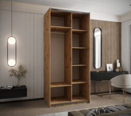 Arte Modern Trosa Iv Sliding Door Wardrobe H2450mm W1200mm D640mm Mirrored Doors, Six Shelves, Hanging Rail, Oak Artisan - thumbnail 3