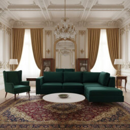 Orlando Velvet Upholstered Corner Sofa With Metal Legs Decorative Cushions Included 2355X212X85Cm Green Right - thumbnail 2