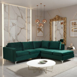 Orlando Velvet Upholstered Corner Sofa With Metal Legs Decorative Cushions Included 2355X212X85Cm Green Right - thumbnail 1