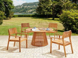Beliani Garden Dining Table Agello 120 Cm 120 Cm Acacia Wood Brown - thumbnail 2