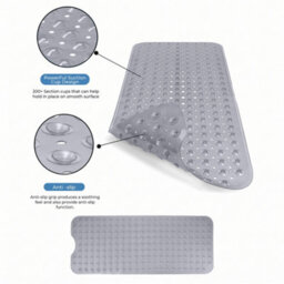 Oxford Homeware Suction Cups Gripper Shower Bath Mat Machine Washable Anti Mould And Mildew Bathroom Mat (Grey, 38X70Cm) - thumbnail 5