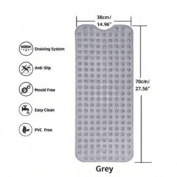 Oxford Homeware Suction Cups Gripper Shower Bath Mat Machine Washable Anti Mould And Mildew Bathroom Mat (Grey, 38X70Cm) - thumbnail 7