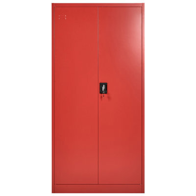 Beliani Red Steel Home Office Storage Cabinet, 2 Doors, 5 Shelves, W90 X D40 X H184Cm - image 1