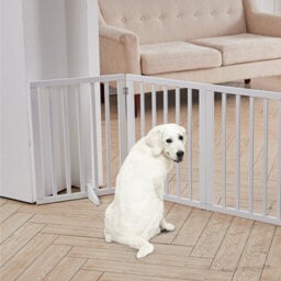 Living And Home 3-Panel White Wooden Folding Pet Playpen Freestanding Pet Gate With Fixed Bracket 60.5Cm H - thumbnail 1