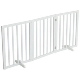Living And Home 3-Panel White Wooden Folding Pet Playpen Freestanding Pet Gate With Fixed Bracket 60.5Cm H - thumbnail 2