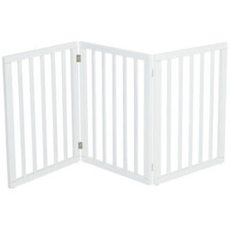Living And Home 3-Panel White Wooden Folding Pet Playpen Freestanding Pet Gate With Fixed Bracket 60.5Cm H - thumbnail 3