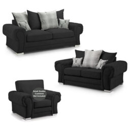 Furnishings For Less UK Milan Fabric 3 Piece Sofa Suite Black Scatter Back Chesterfield Style - thumbnail 1