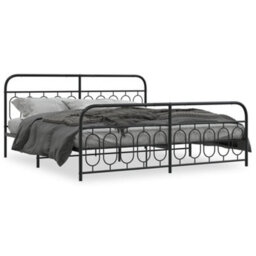 Berkfield Metal Bed Frame Without Mattress With Footboard Black 200X200Cm - thumbnail 2