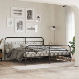 Berkfield Metal Bed Frame Without Mattress With Footboard Black 200X200Cm - thumbnail 1
