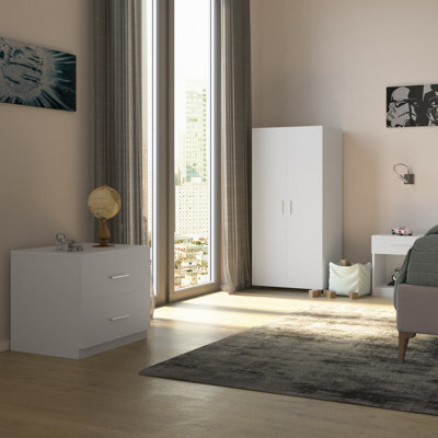 Urbn-Living Urbnliving 130Cm Height White Wardrobe Chest Cabinet Bedside Table 3 Piece Set - image 1