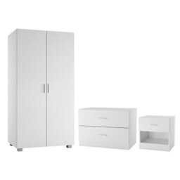Urbn-Living Urbnliving 130Cm Height White Wardrobe Chest Cabinet Bedside Table 3 Piece Set - thumbnail 4