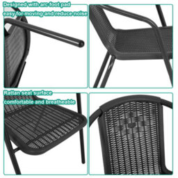 Living And Home Set Of 3 Black 60Cm Cast Aluminum Round Garden Furniture Set Coffee Table And Stackable Chairs - thumbnail 5