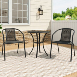 Living And Home Set Of 3 Black 60Cm Cast Aluminum Round Garden Furniture Set Coffee Table And Stackable Chairs - thumbnail 2