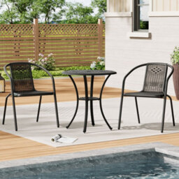 Living And Home Set Of 3 Black 60Cm Cast Aluminum Round Garden Furniture Set Coffee Table And Stackable Chairs - thumbnail 1