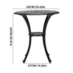 Living And Home Set Of 3 Black 60Cm Cast Aluminum Round Garden Furniture Set Coffee Table And Stackable Chairs - thumbnail 8
