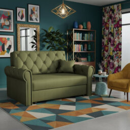 Viva Roma Ii Sofa Bed For Living Room With Sleeping Function Storage Metal Legs Wooden Frame 148X85X98Cm Olive - thumbnail 2