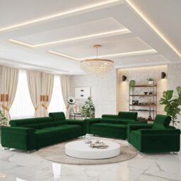 Torezio 3 2 1 Living Room Sofa Set Chipboard Frame Hr Foam Wavy Spring Wooden Frame Adjustable Headrests Green - thumbnail 1