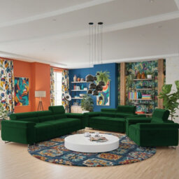 Torezio 3 2 1 Living Room Sofa Set Chipboard Frame Hr Foam Wavy Spring Wooden Frame Adjustable Headrests Green - thumbnail 2
