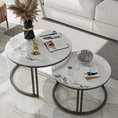 Fativo 2Pcs Nesting Round Coffee Table Sintered Stone End Tables Living Room Furniture - image 1