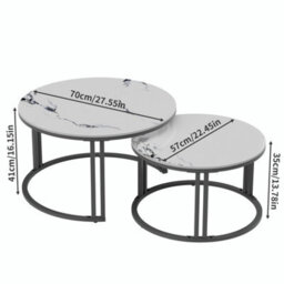 Fativo 2Pcs Nesting Round Coffee Table Sintered Stone End Tables Living Room Furniture - thumbnail 2