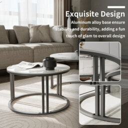 Fativo 2Pcs Nesting Round Coffee Table Sintered Stone End Tables Living Room Furniture - thumbnail 3