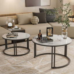 Fativo 2Pcs Nesting Round Coffee Table Sintered Stone End Tables Living Room Furniture - thumbnail 8