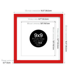 "9X9"" Red Picture Frame - 9X9"" Square Frame With 8X8"" Mount For 9X9""/8X8"" Pictures Moderrn Style Thin Edge, 1 Pack" - thumbnail 2