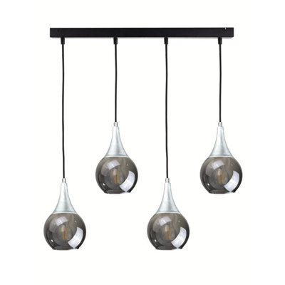 Luminosa Lighting Luminosa Lacrima Bar Pendant Ceiling Light Black, Silver Smoky Glass Shade 4X E27 - image 1