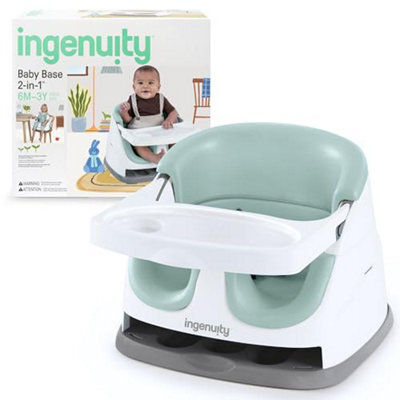 Ingenuity Baby Base 2-In-1 Booster Feeding And Floor Seat With Self-Storing Tray, Mist