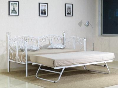 Comfy Living 2Ft6 Christina Metal Day Bed With Crystal Finials In White - image 1