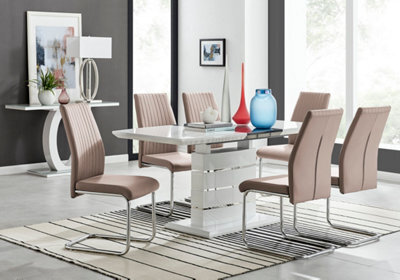 Furniturebox Renato 120Cm High Gloss Extending Dining Table And 6 Cappuccino Lorenzo Chairs - image 1