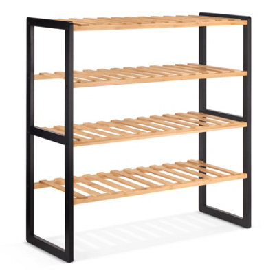 EHC Woodluv 4 Tier Natural Bamboo Shoe Rack Stand Shelf Shelving Hallway, Bedroom, Bathroom, Living Room Organizer Holder Storage - image 1